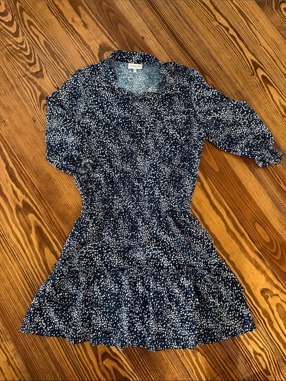 Waverly Grey Navy Blue and White Printed Mini Dress